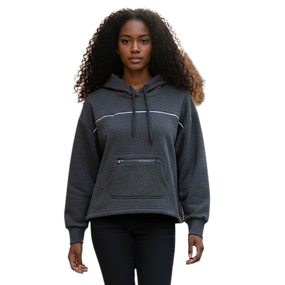 Hind Running Cropped Hoodie sz S Womens Gray Athletic Sweatshirt Reflective Boxy